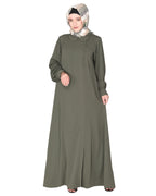 Unpretentious Abaya With Fancy Shirt Collar.