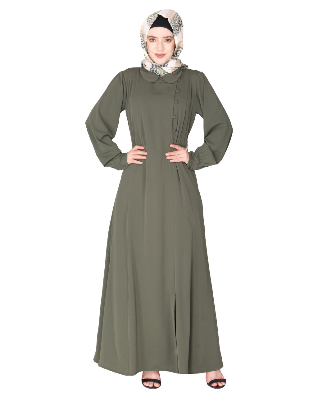 Unpretentious Abaya With Fancy Shirt Collar.