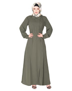 Unpretentious Abaya With Fancy Shirt Collar.