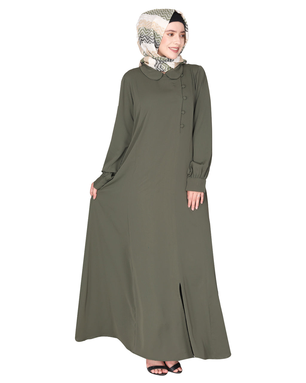 Unpretentious Abaya With Fancy Shirt Collar.