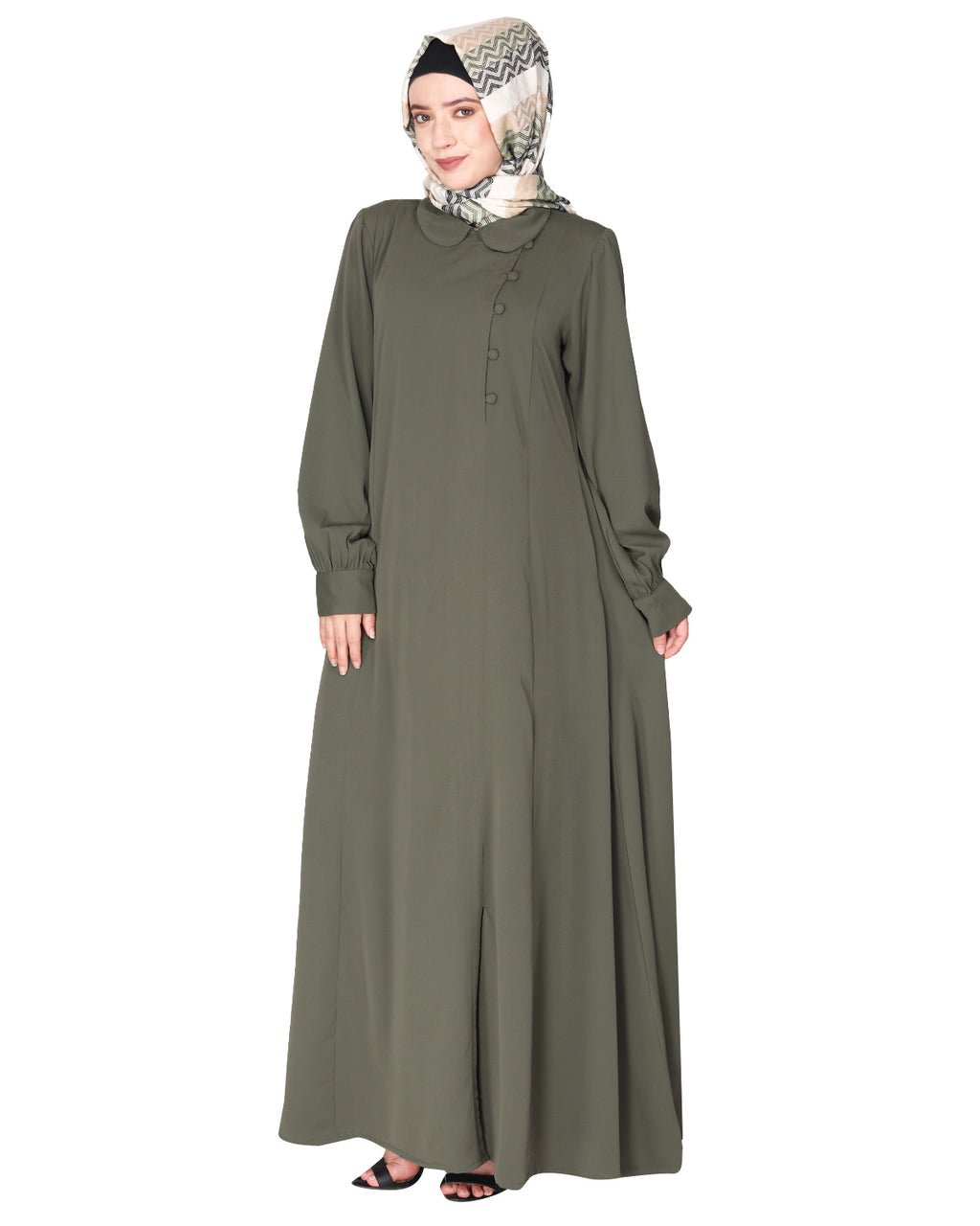 Unpretentious Abaya With Fancy Shirt Collar.