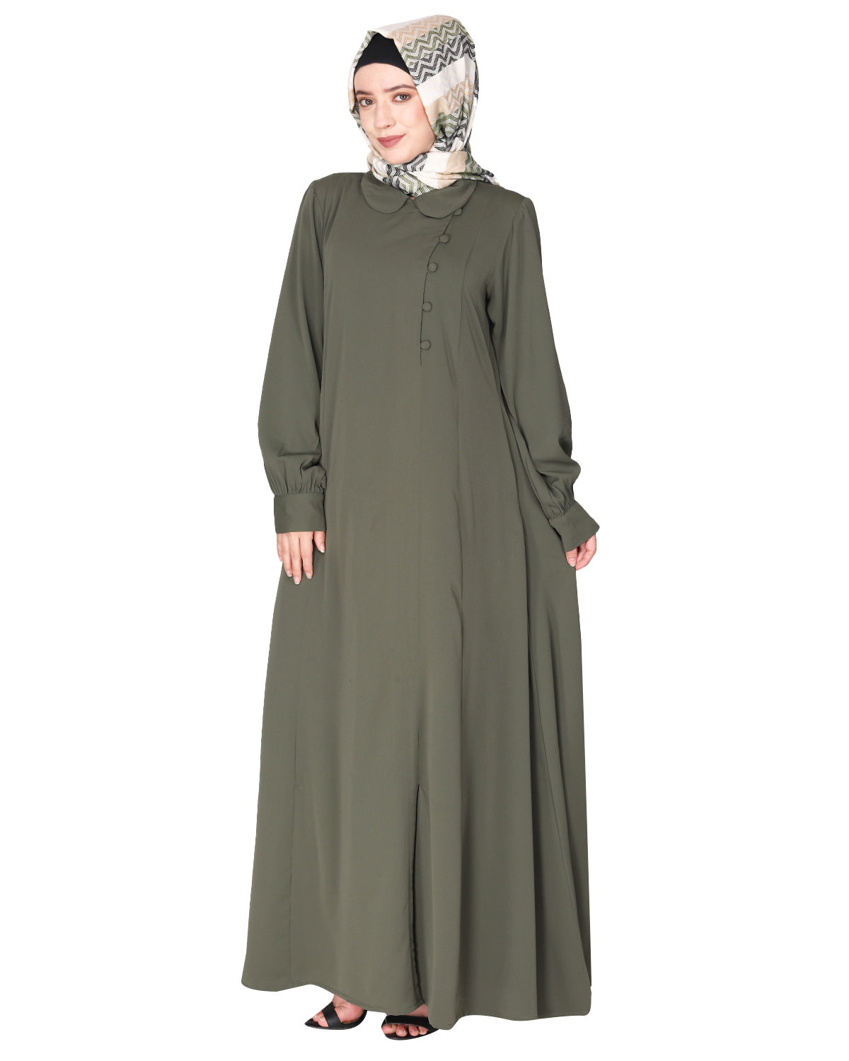 Unpretentious Abaya With Fancy Shirt Collar.