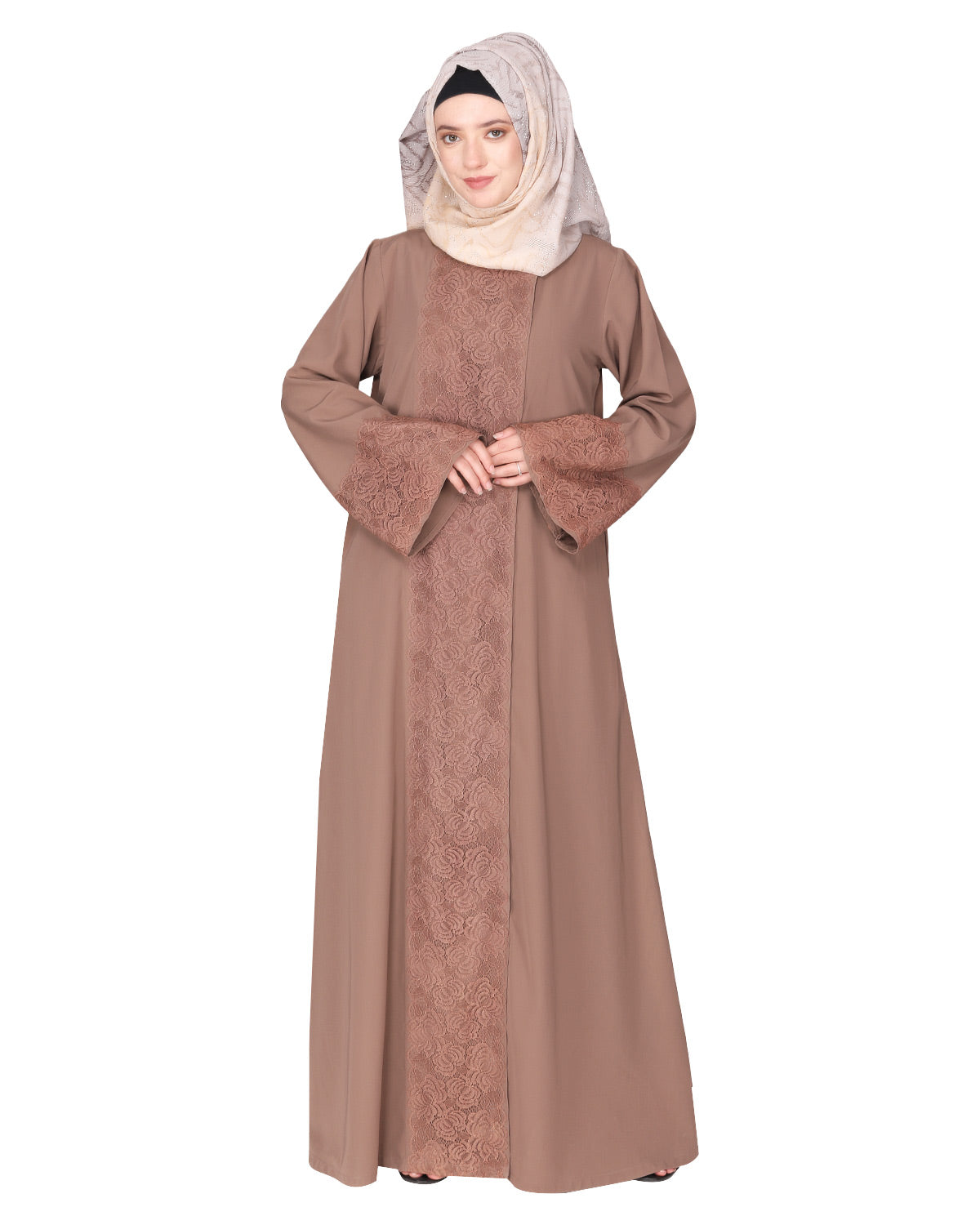 Eloquent Wide-laced Front Open Abaya