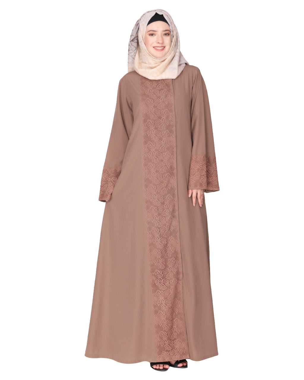 Eloquent Wide-laced Front Open Abaya