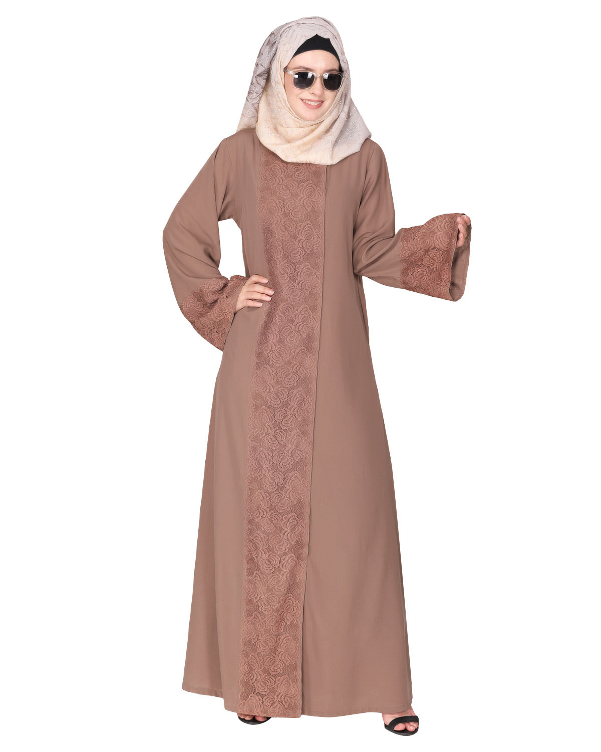 Eloquent Wide-laced Front Open Abaya