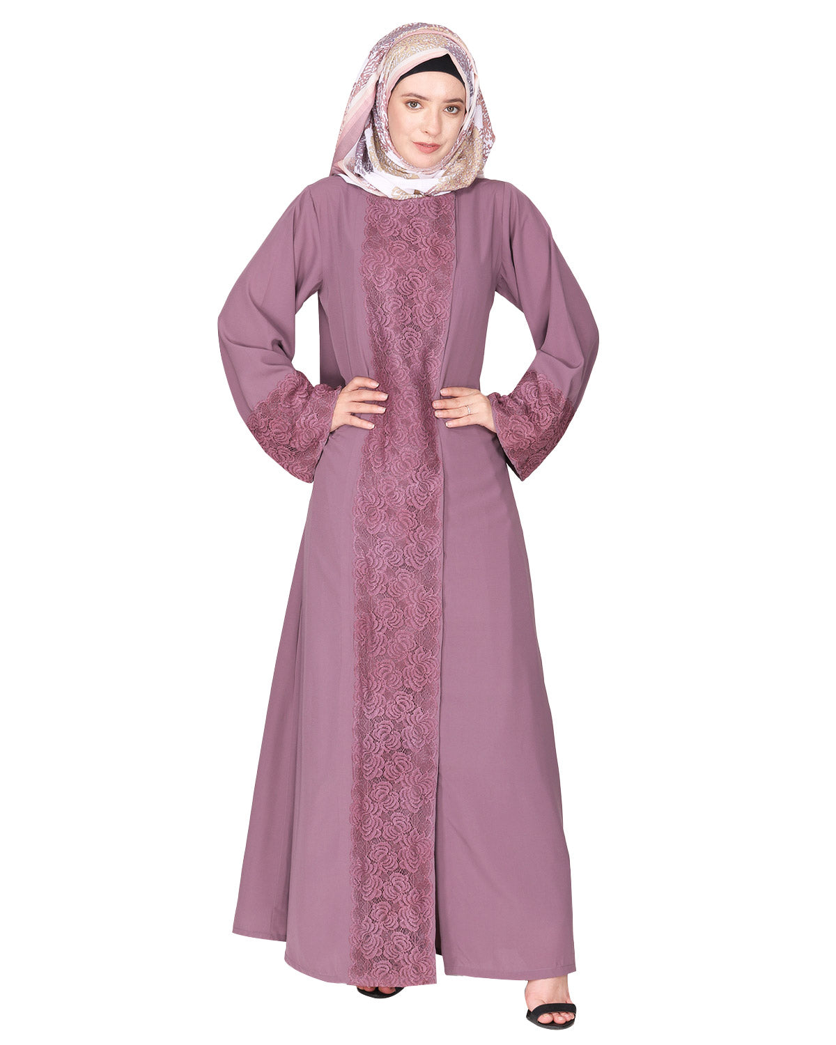 Eloquent Wide-laced Front Open Abaya