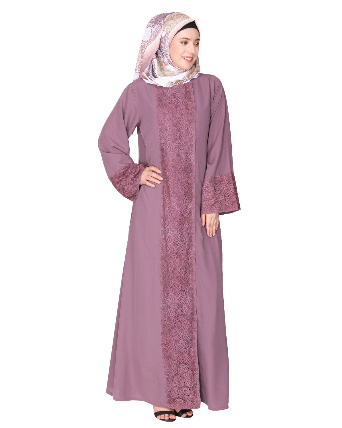 Eloquent Wide-laced Front Open Abaya