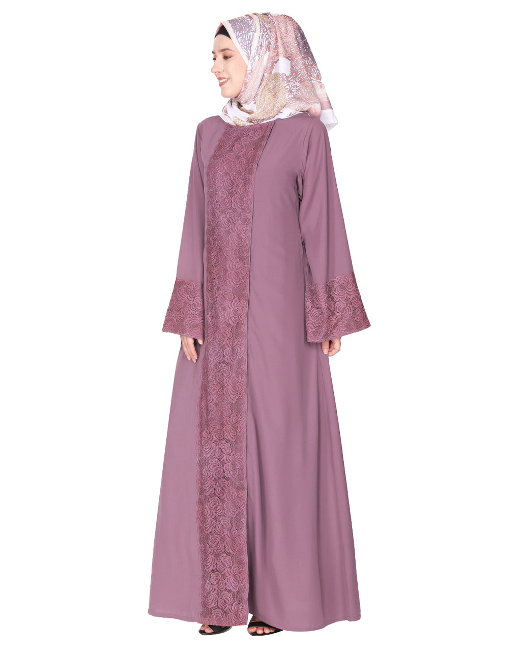 Eloquent Wide-laced Front Open Abaya