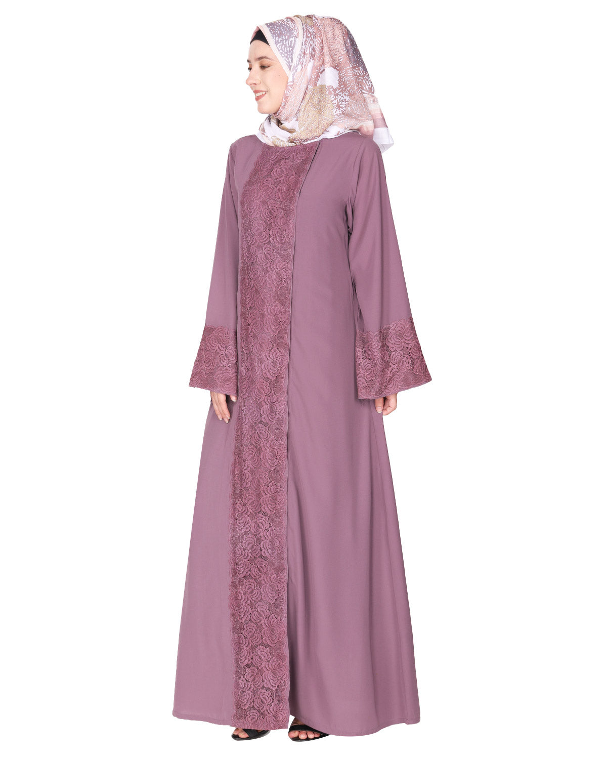 Eloquent Wide-laced Front Open Abaya