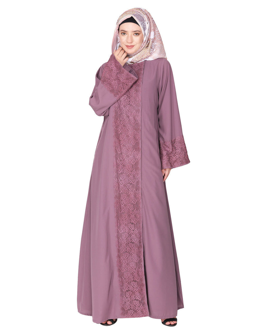 Eloquent Wide-laced Front Open Abaya
