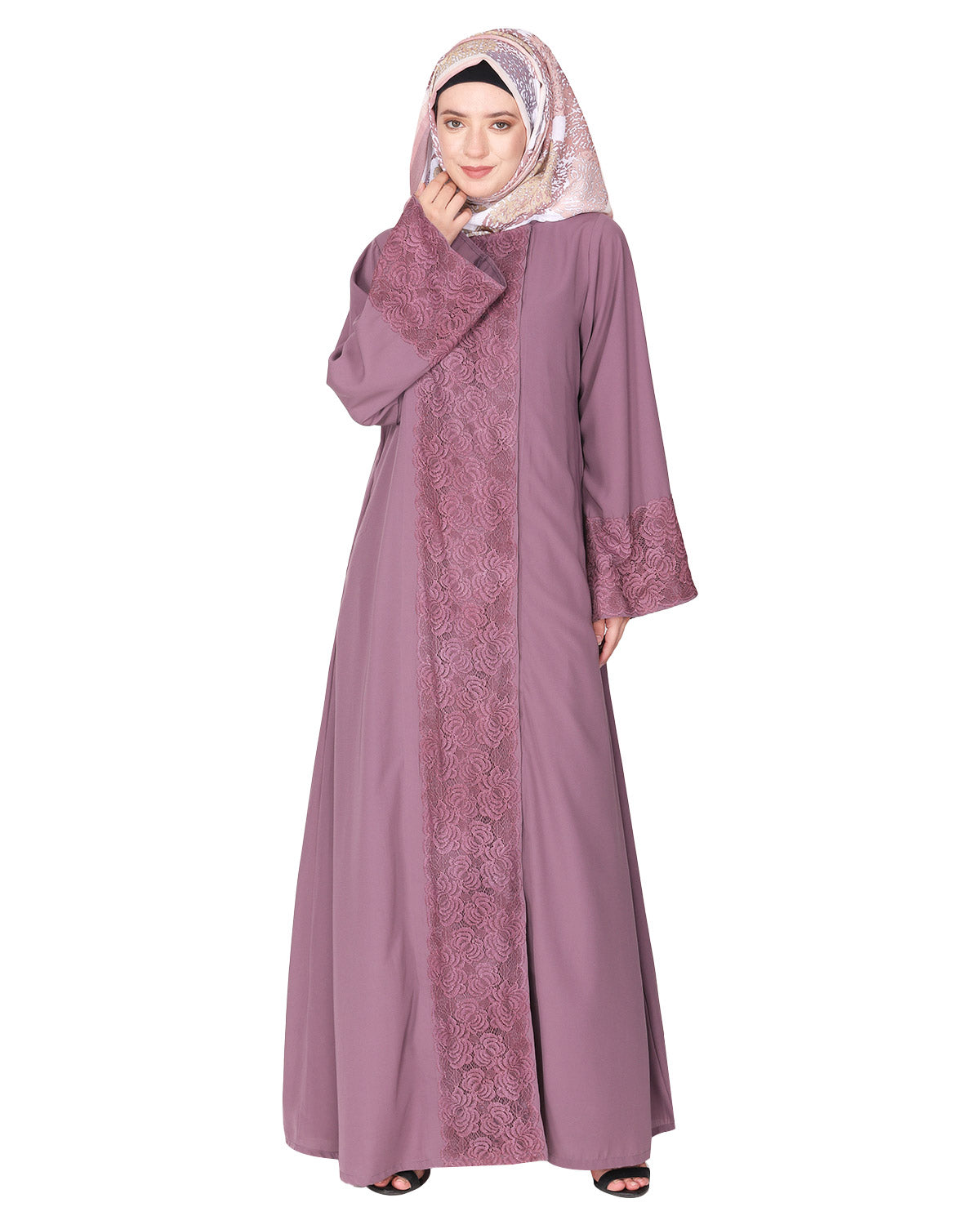 Eloquent Wide-laced Front Open Abaya