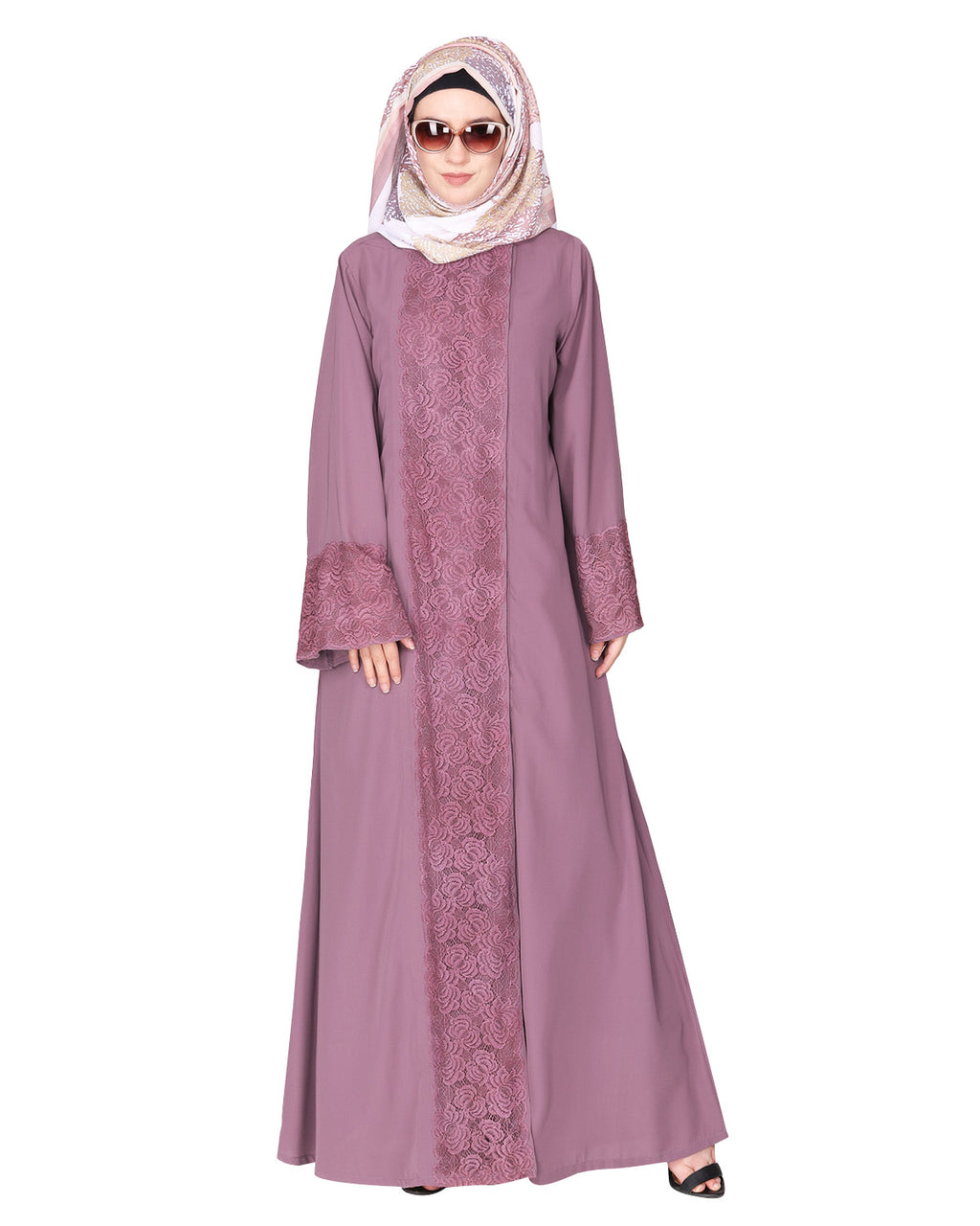 Eloquent Wide-laced Front Open Abaya