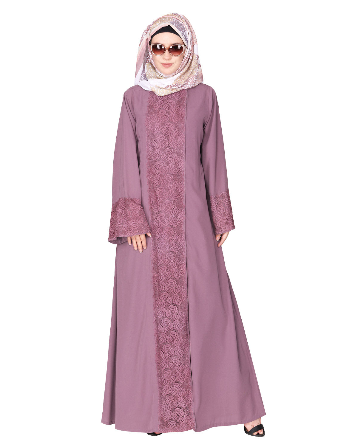Eloquent Wide-laced Front Open Abaya