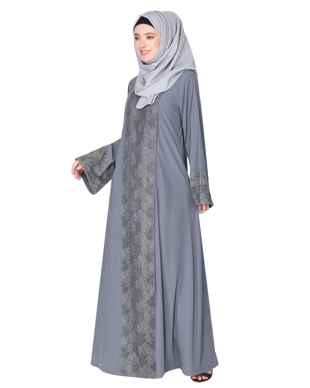 Eloquent Wide-laced Front Open Abaya