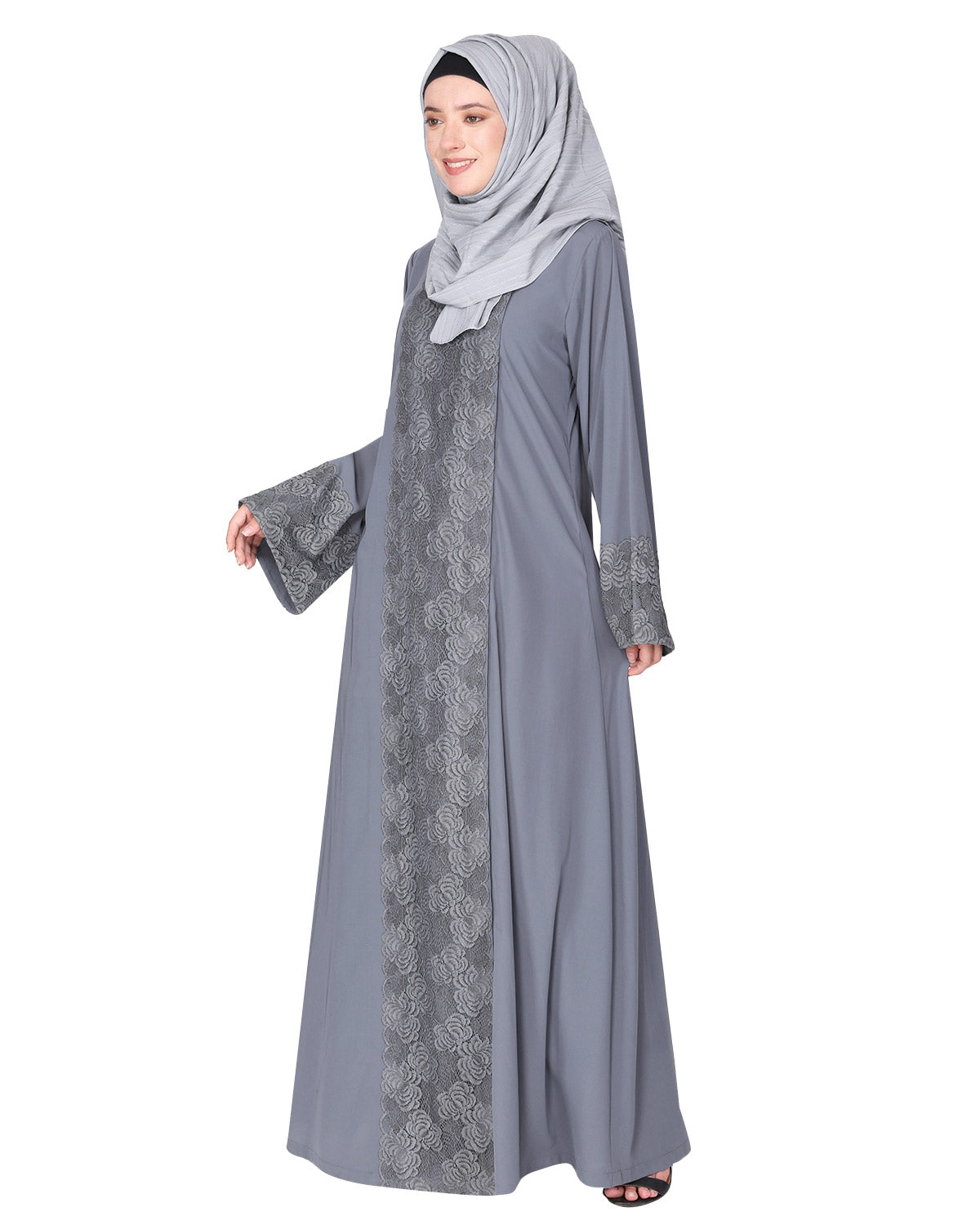 Eloquent Wide-laced Front Open Abaya