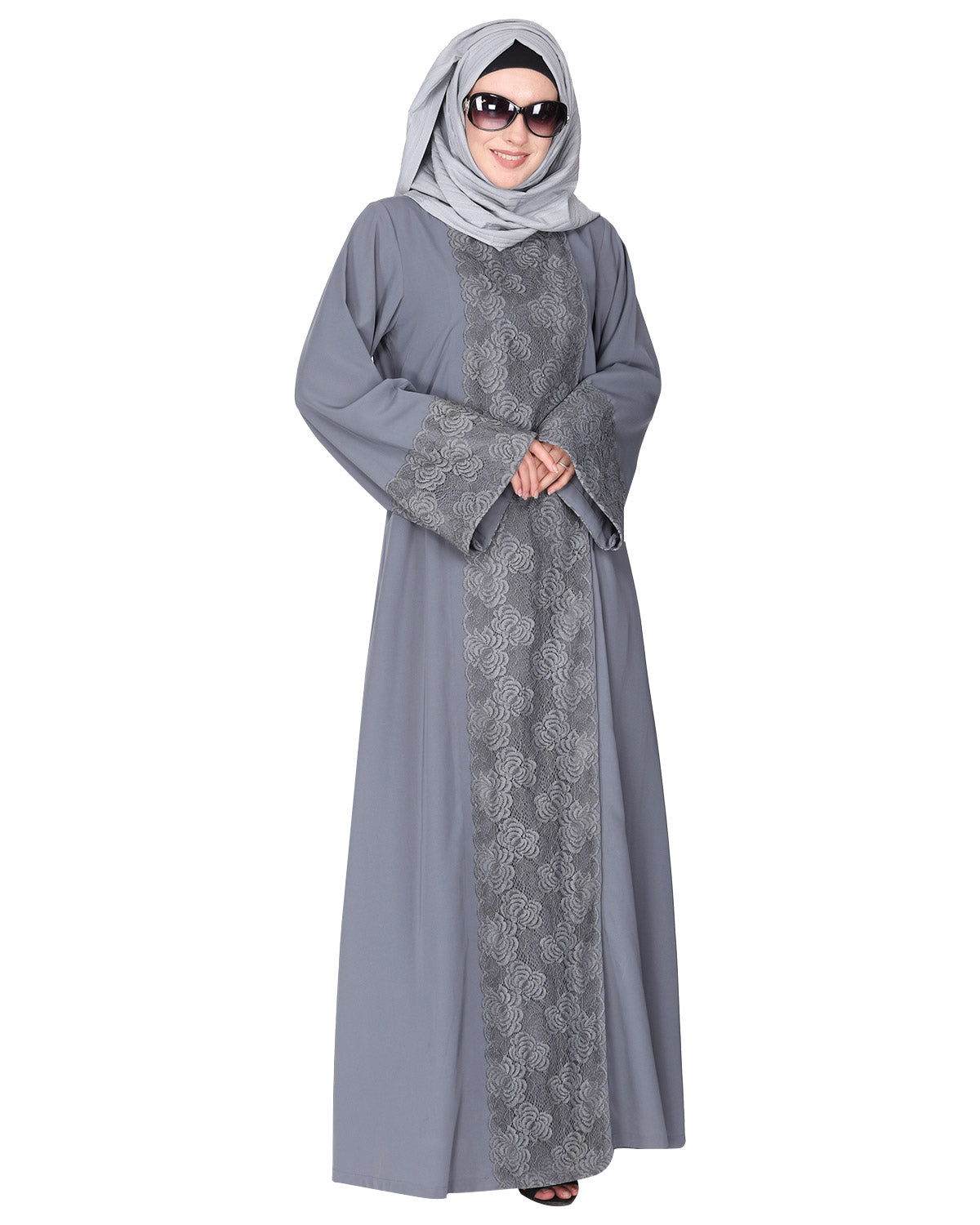 Eloquent Wide-laced Front Open Abaya