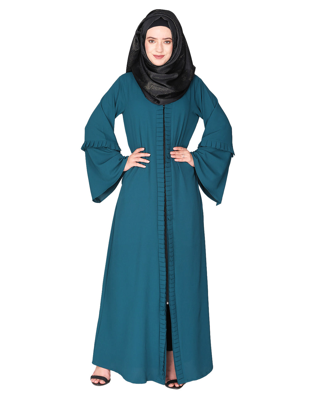 Modish Box Pleated Abaya Bell Sleeves