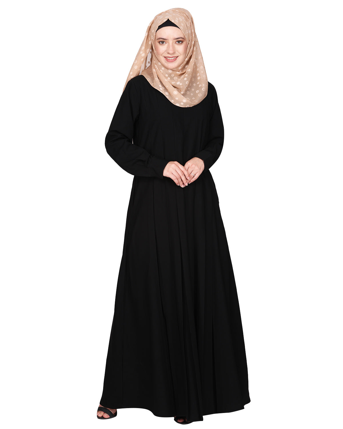 An Umbrella Style Pleated Abaya With Pinstriped Yolk