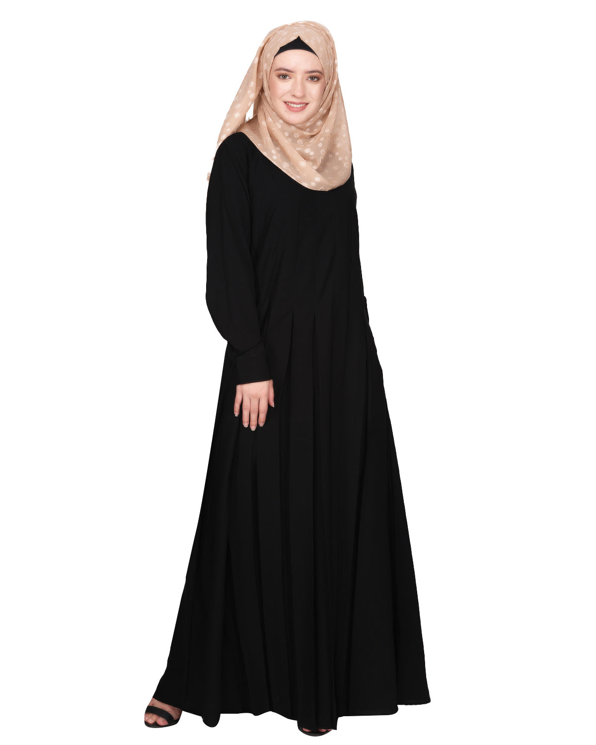 An Umbrella Style Pleated Abaya With Pinstriped Yolk