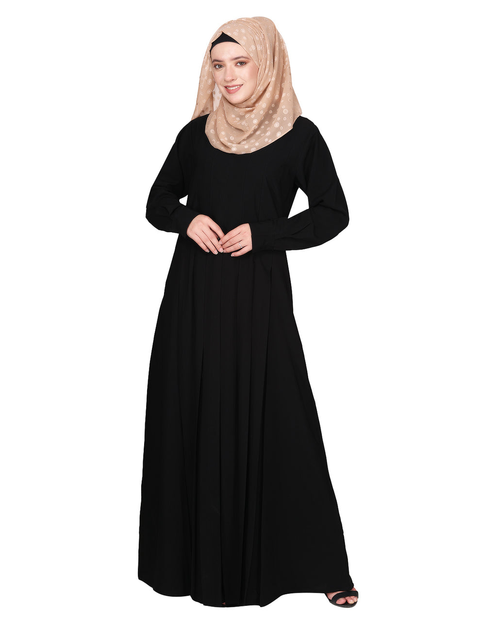 An Umbrella Style Pleated Abaya With Pinstriped Yolk