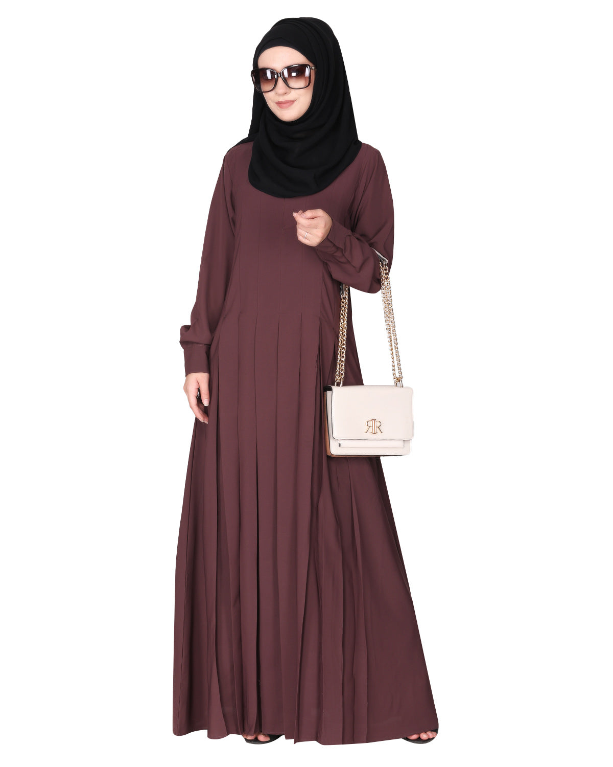 An Umbrella Style Pleated Abaya With Pinstriped Yolk