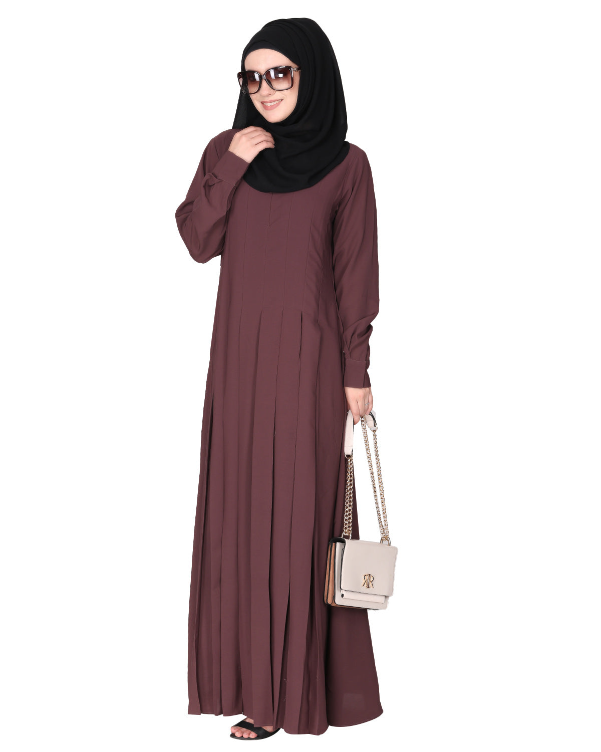 An Umbrella Style Pleated Abaya With Pinstriped Yolk