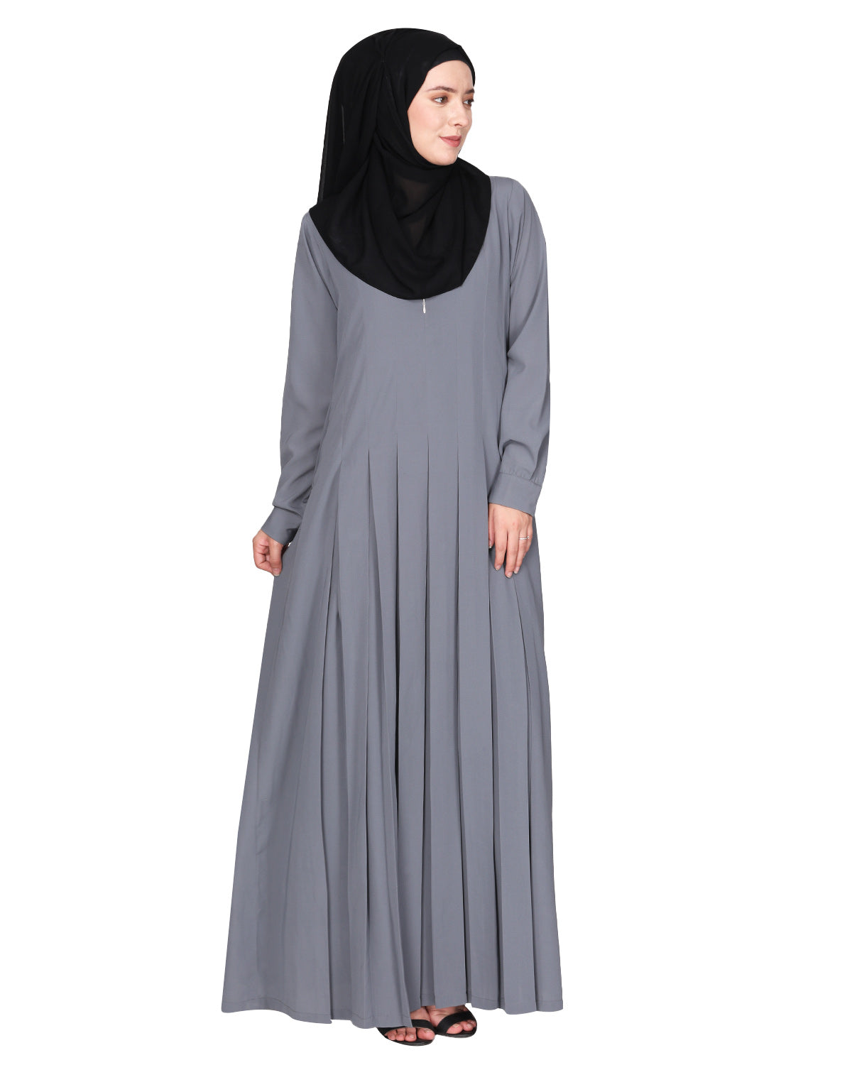 An Umbrella Style Pleated Abaya With Pinstriped Yolk