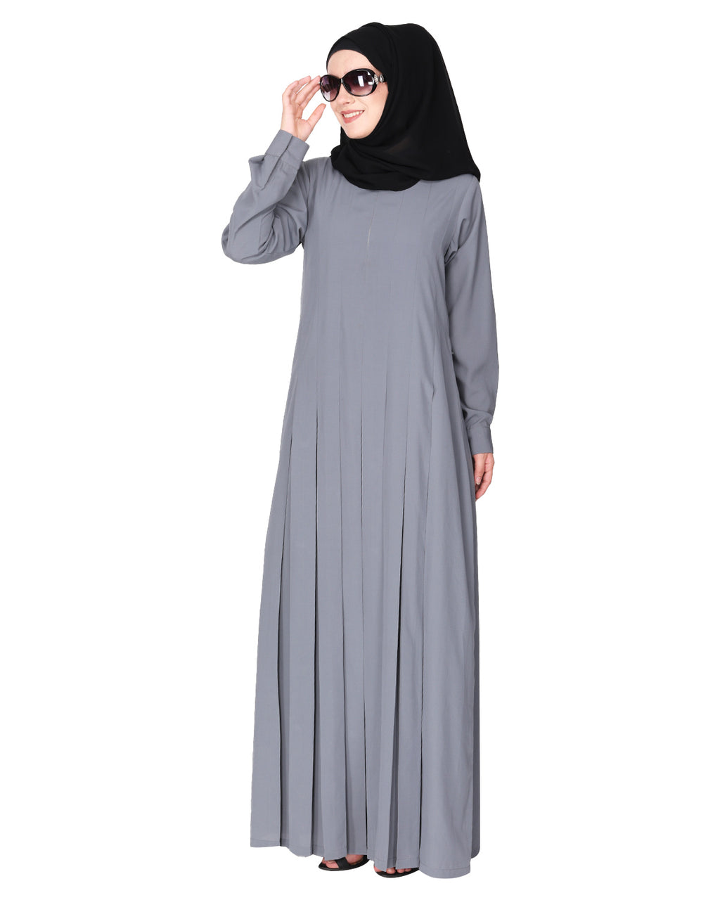 An Umbrella Style Pleated Abaya With Pinstriped Yolk