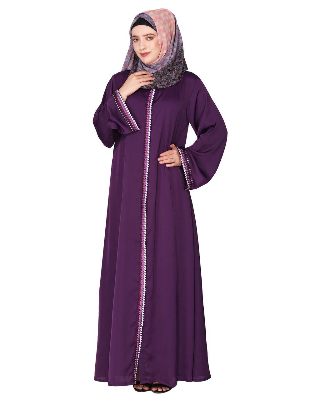 Pleasing Abaya with  Checkered Embroidery