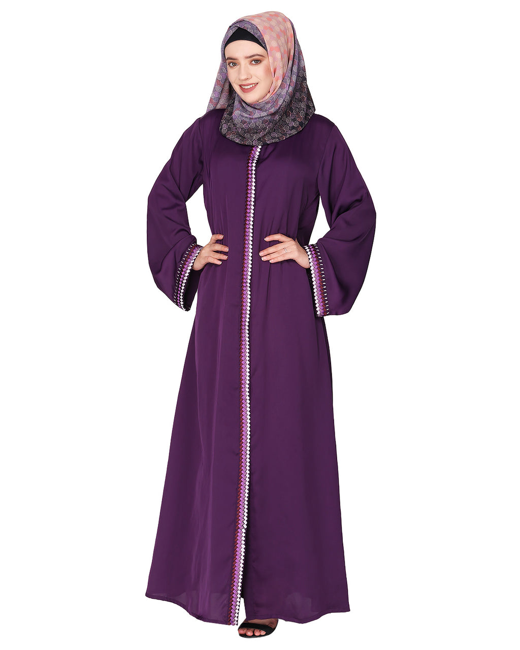 Pleasing Abaya with  Checkered Embroidery