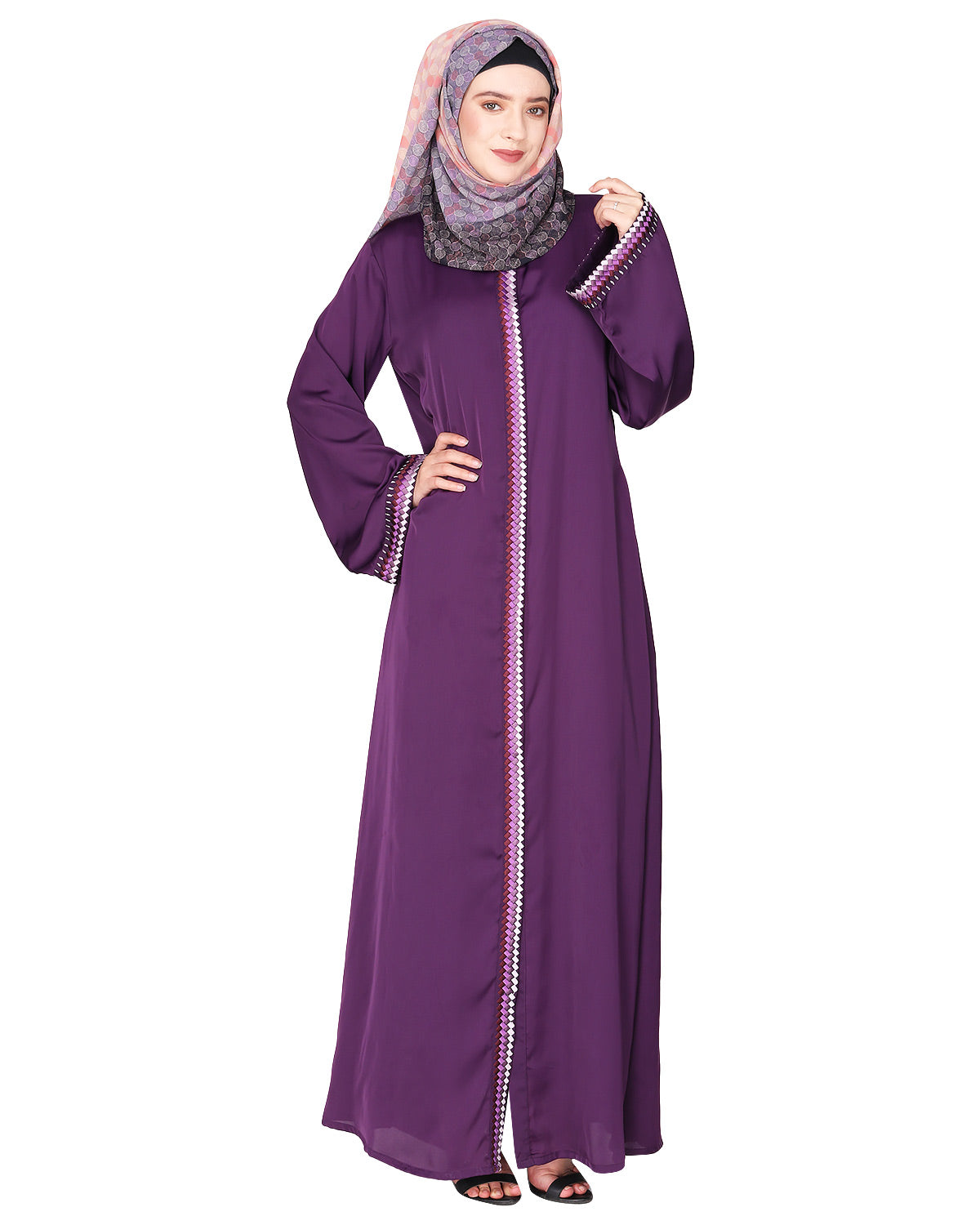 Pleasing Abaya with  Checkered Embroidery