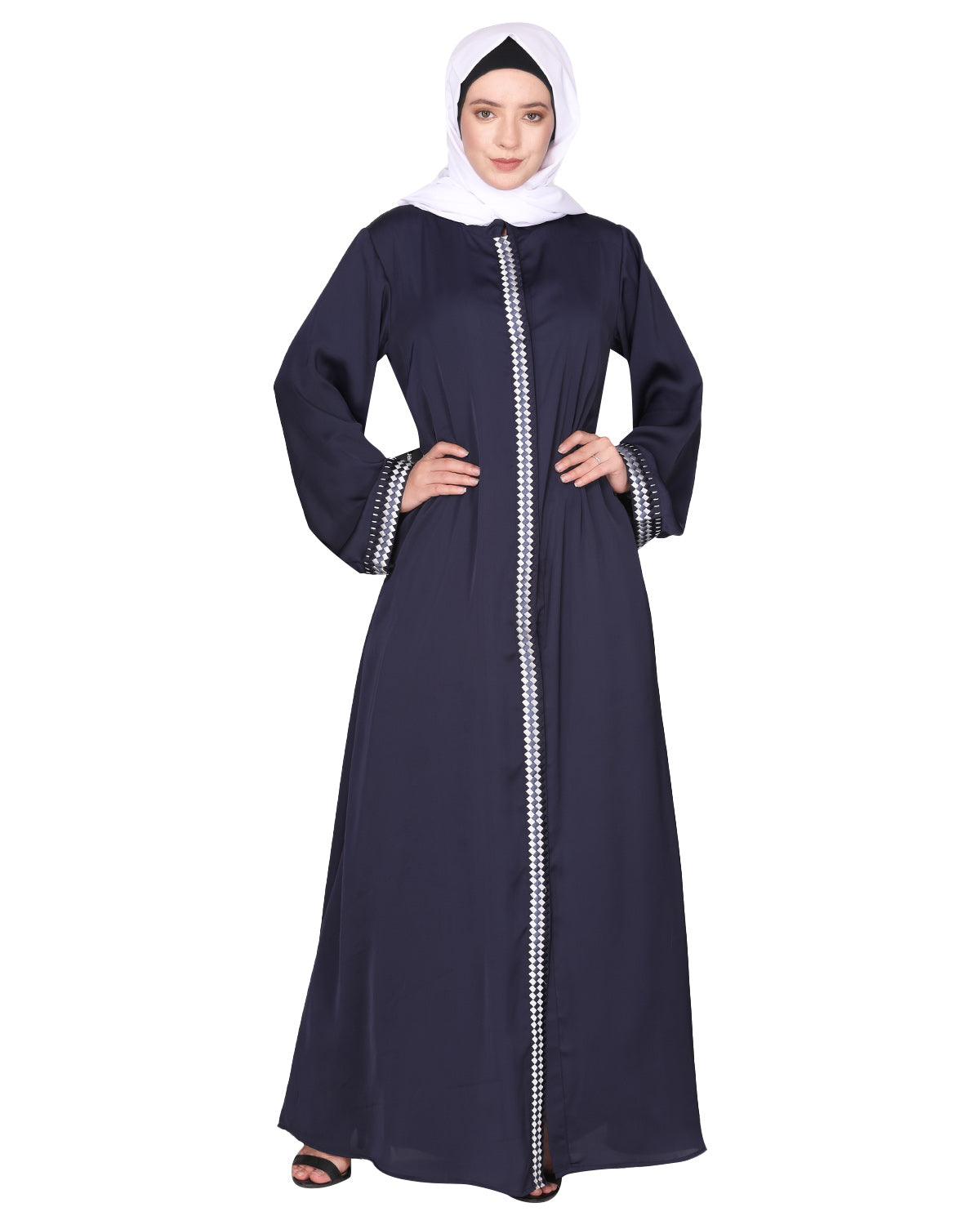 Pleasing Abaya with  Checkered Embroidery
