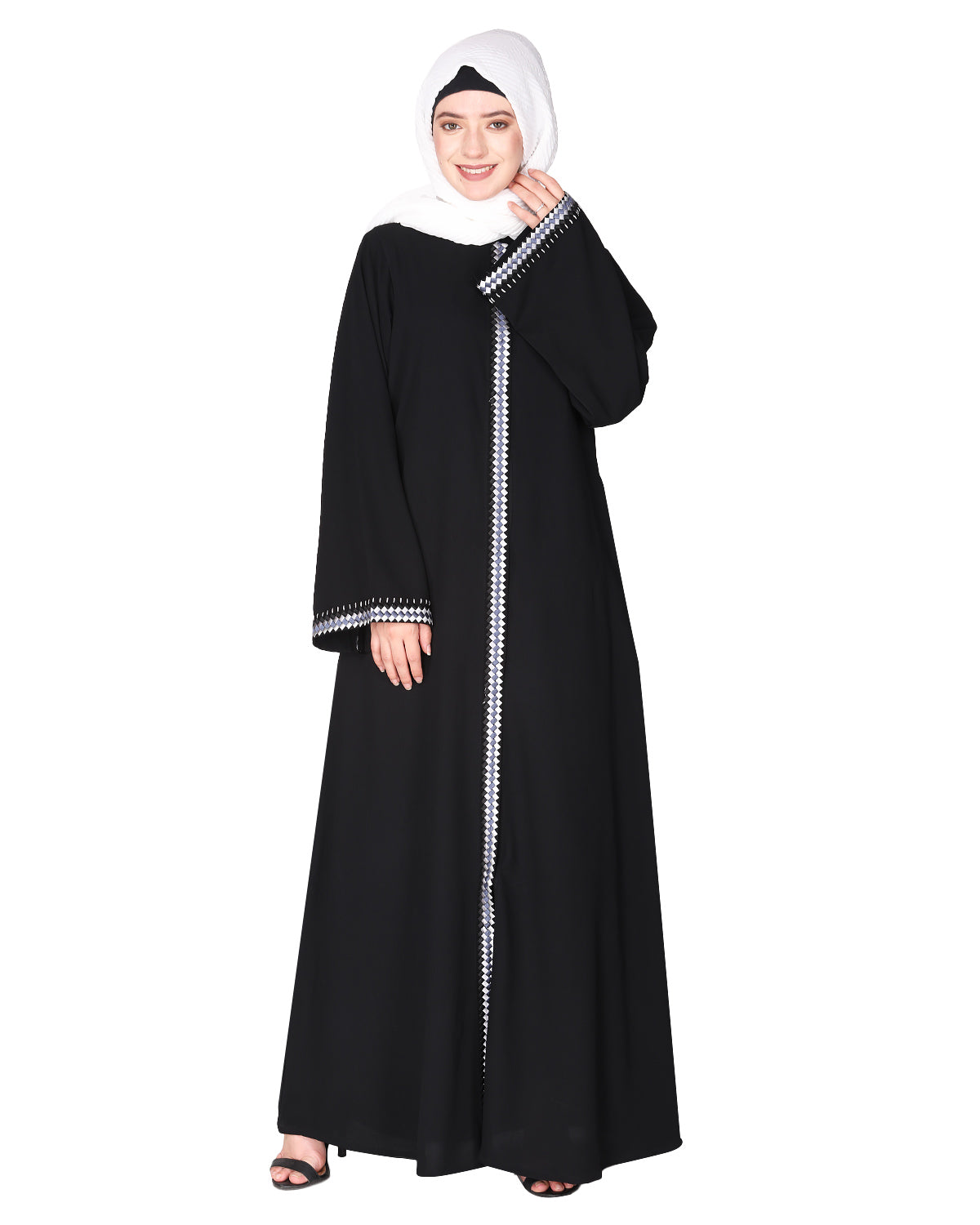 Pleasing Abaya with  Checkered Embroidery