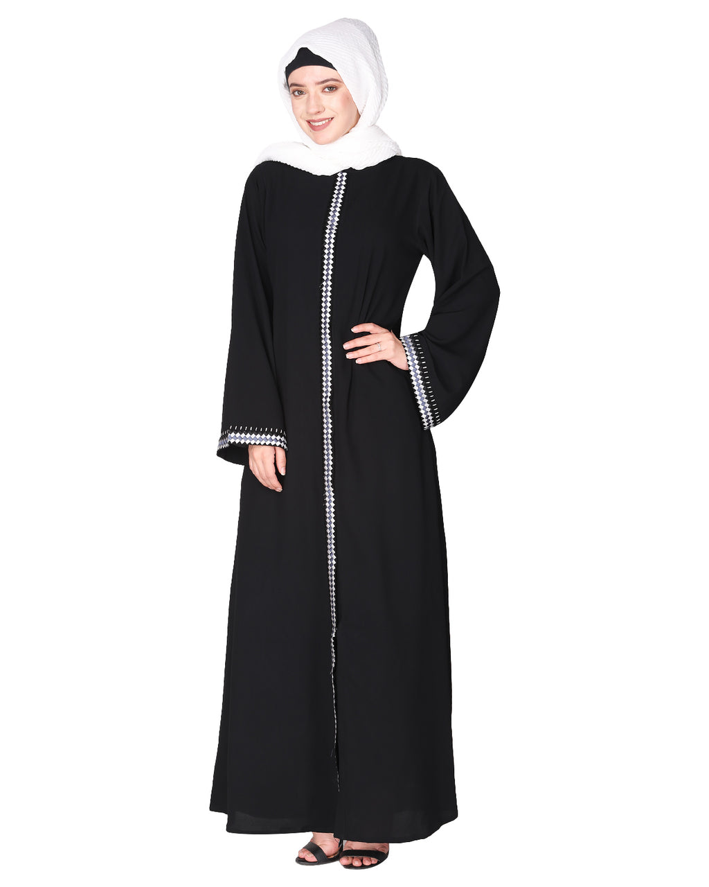 Pleasing Abaya with  Checkered Embroidery