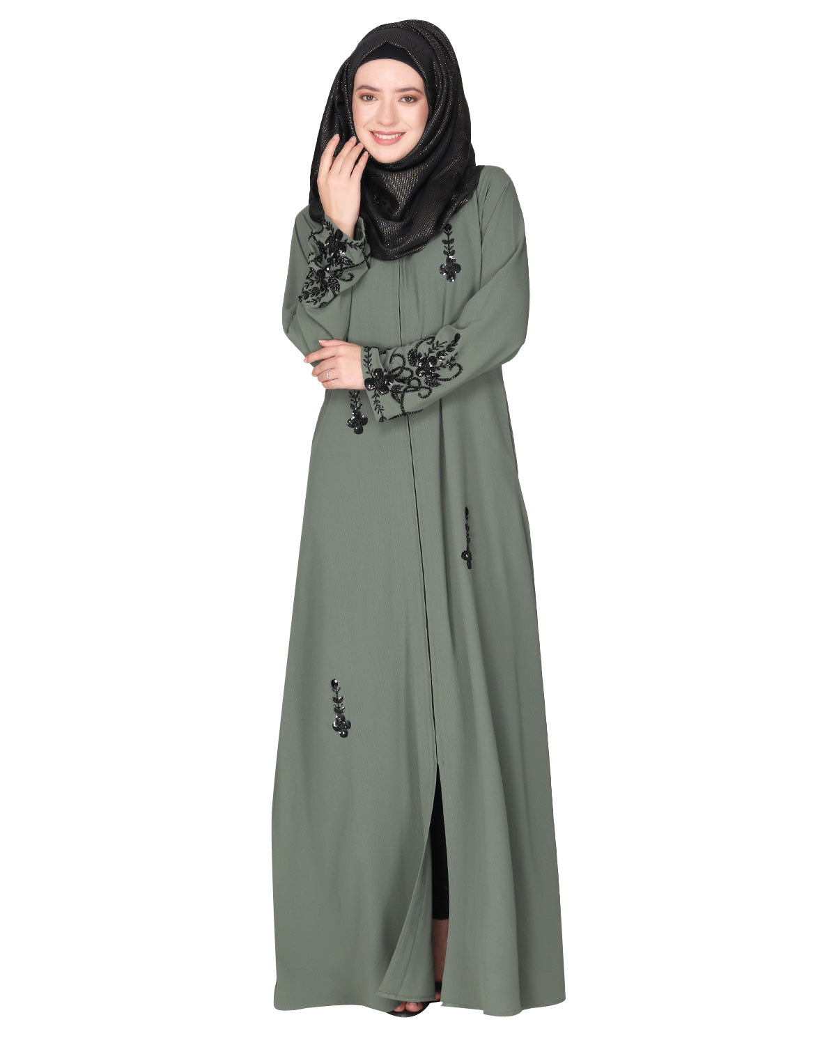 Rich Embroidered Abaya with Glittering Black Beads