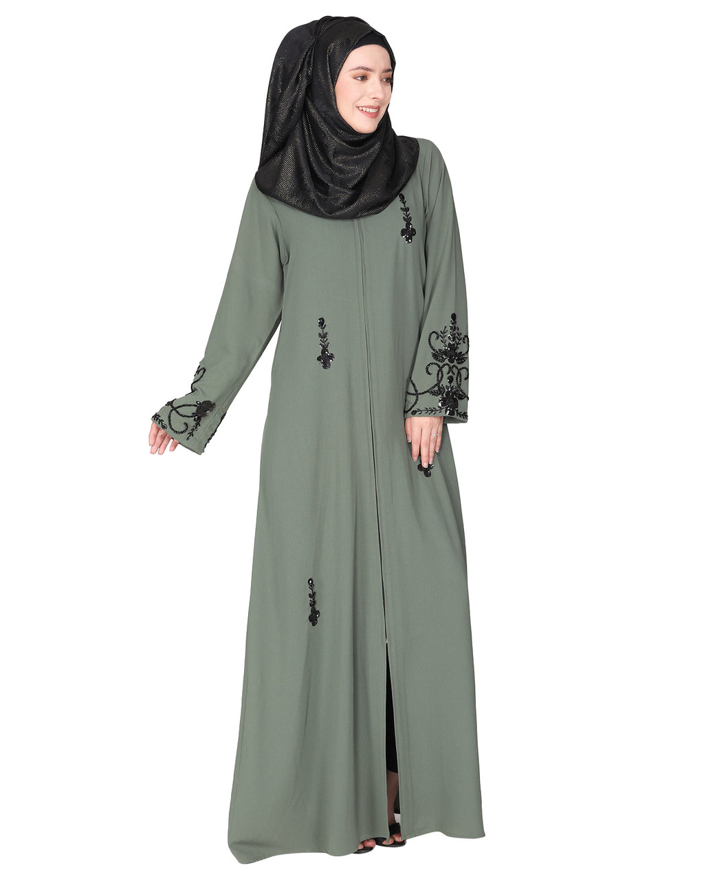 Rich Embroidered Abaya with Glittering Black Beads