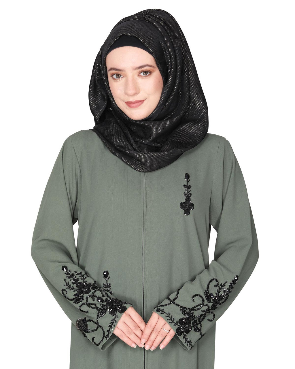 Rich Embroidered Abaya with Glittering Black Beads