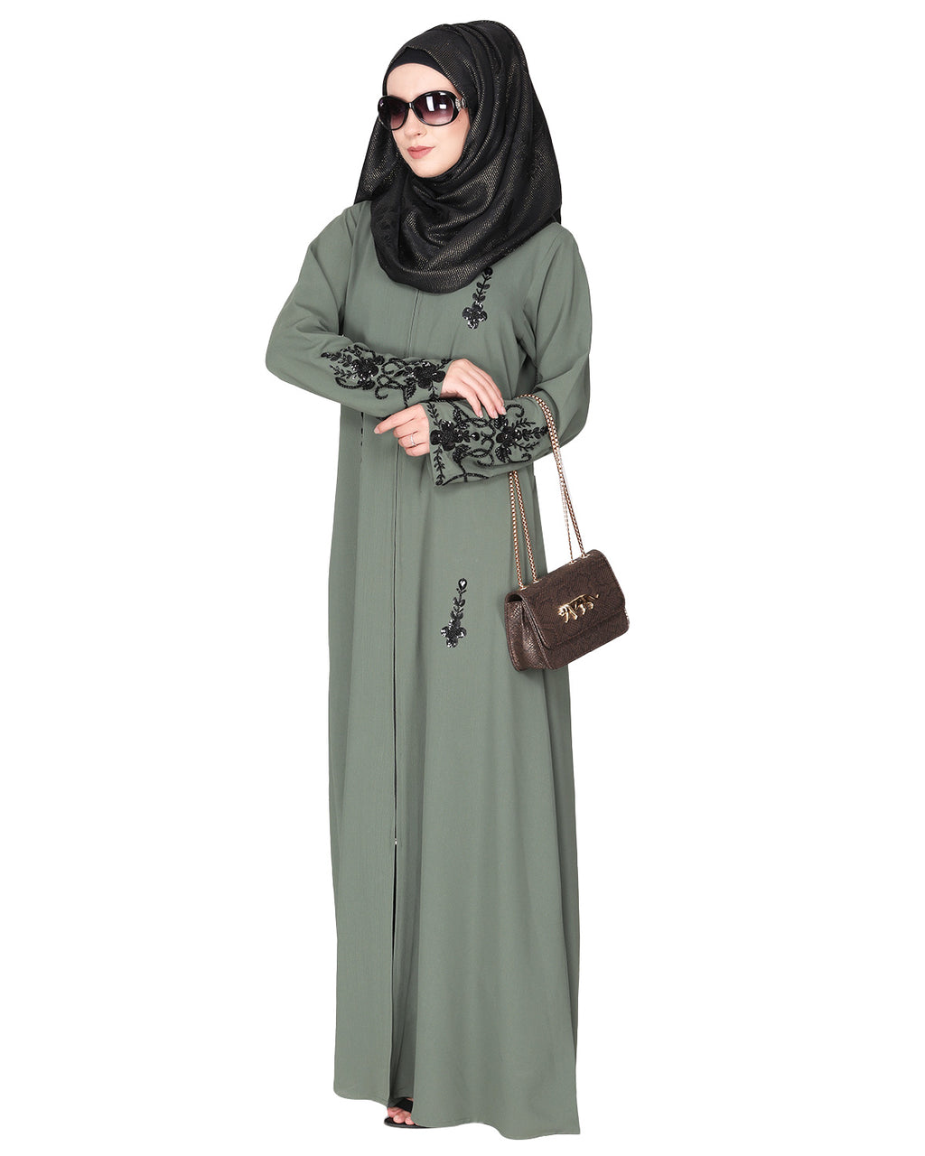 Rich Embroidered Abaya with Glittering Black Beads