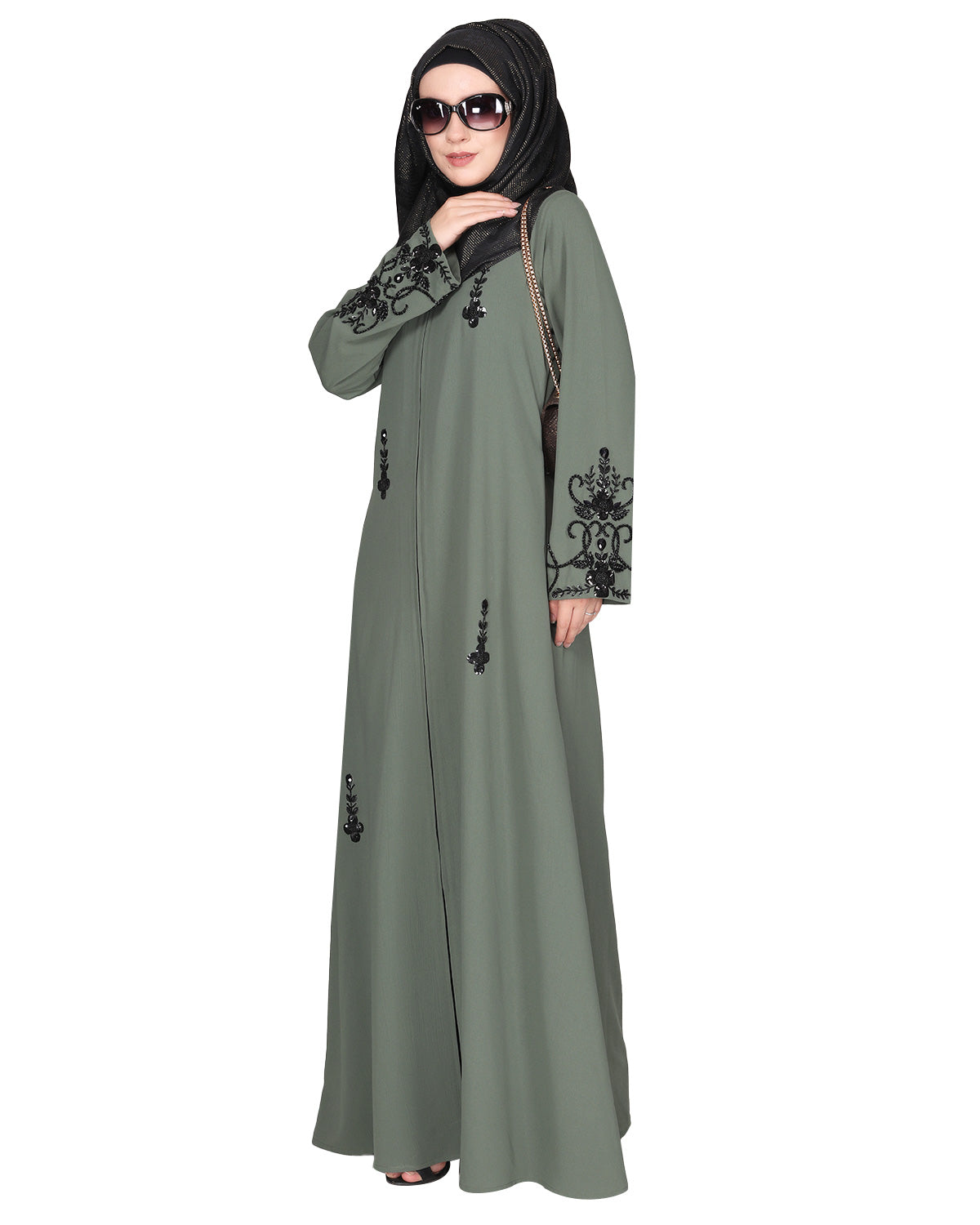 Rich Embroidered Abaya with Glittering Black Beads