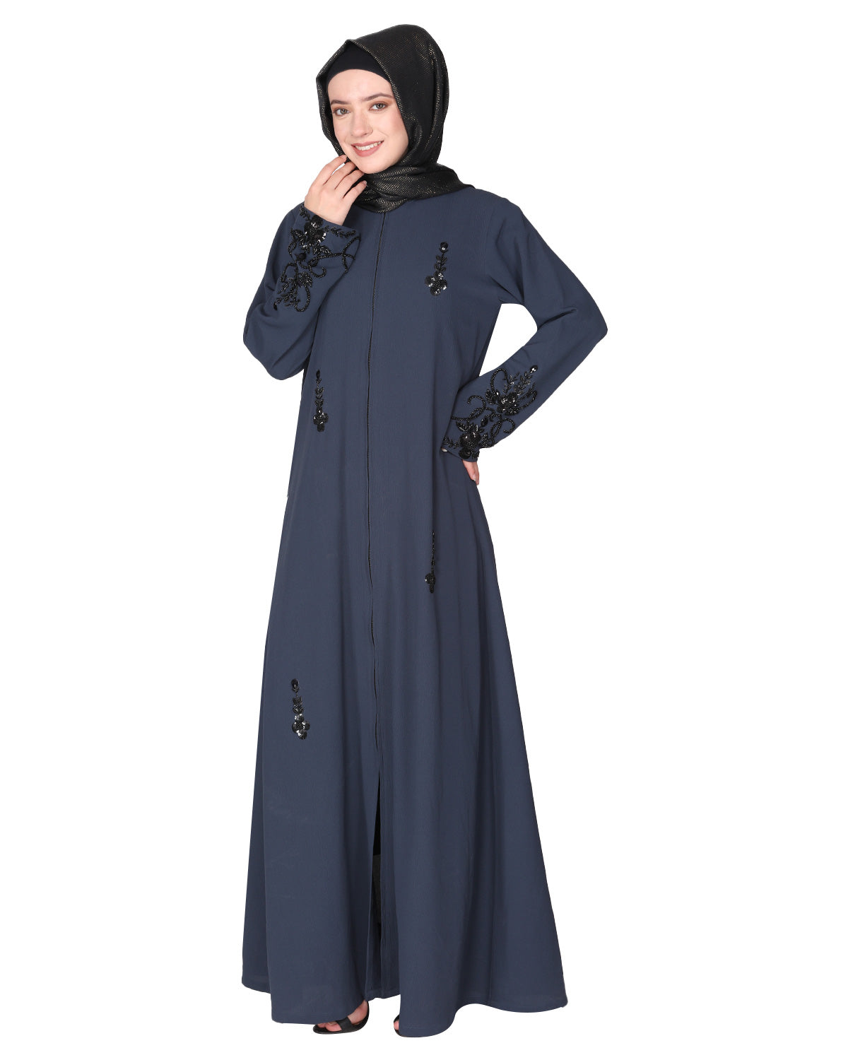 Rich Embroidered Abaya with Glittering Black Beads