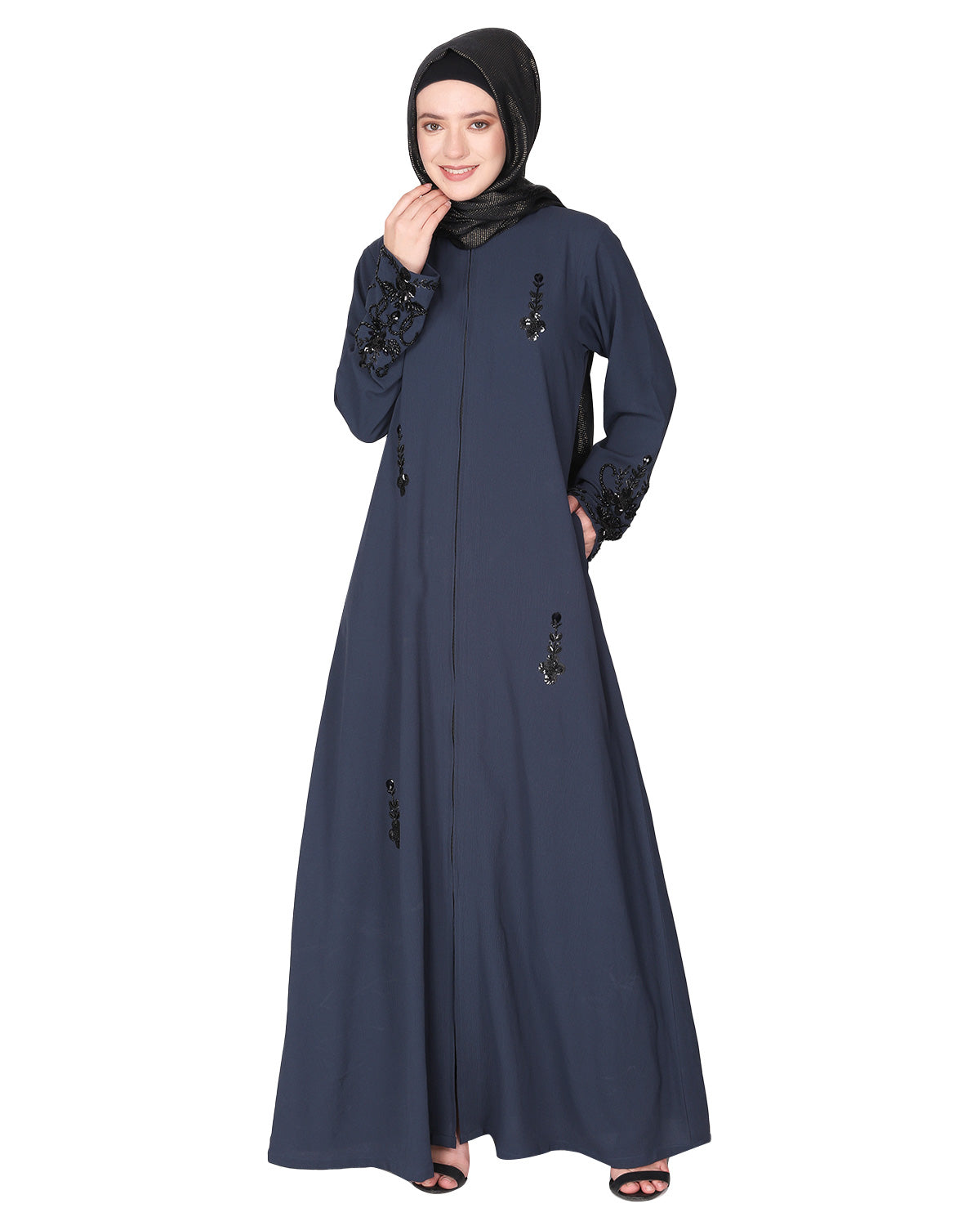 Rich Embroidered Abaya with Glittering Black Beads