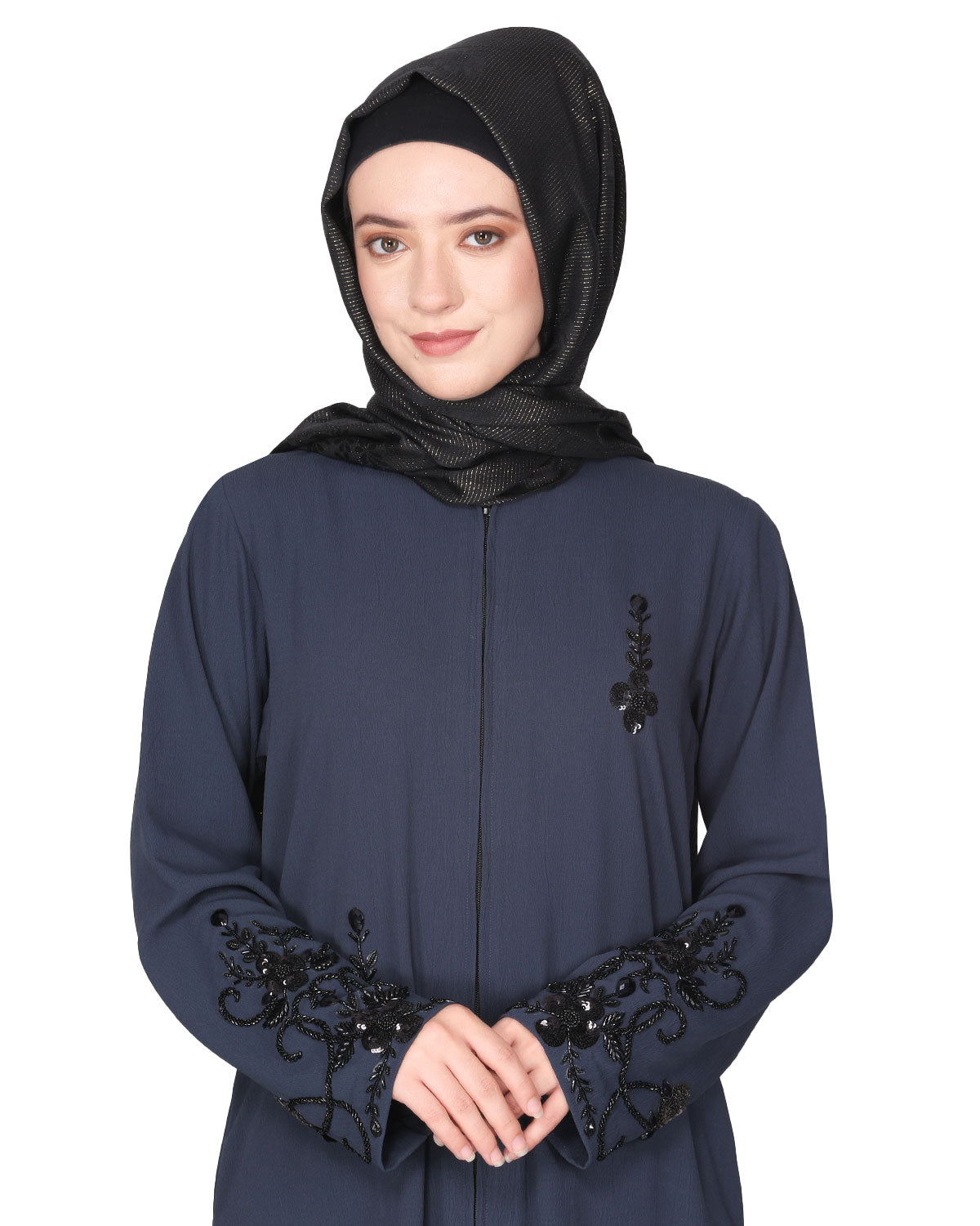 Rich Embroidered Abaya with Glittering Black Beads