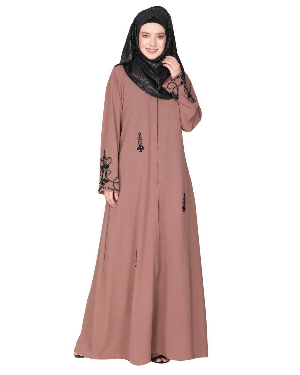 Rich Embroidered Abaya with Glittering Black Beads