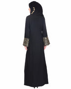 Black Abaya With Gold Zari Designer Embroidered Bell Sleeve