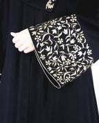 Black Abaya With Gold Zari Designer Embroidered Bell Sleeve