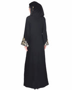 Black Abaya With Gold Zari Embroidered Bell Sleeve