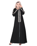 Exclusive Abaya With Turquoise and Gold Leaf Embroidery