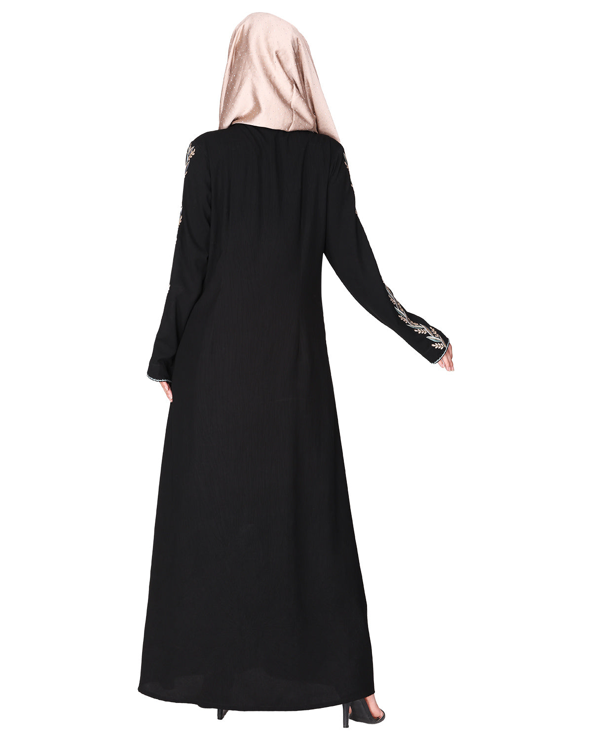 Exclusive Abaya With Turquoise and Gold Leaf Embroidery