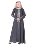 Exclusive Abaya With Turquoise and Gold Leaf Embroidery