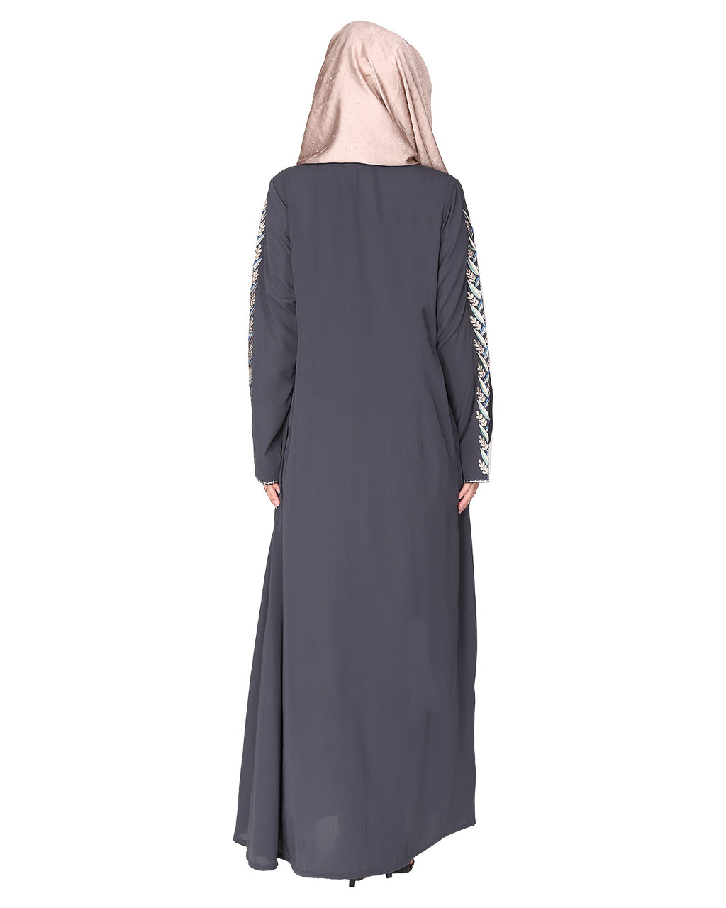 Exclusive Abaya With Turquoise and Gold Leaf Embroidery